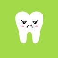 Kawaii. Sad tooth emoticon. Illustration on a green background