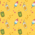 Kawaii seamless background with ice cream and juice