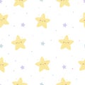 Kawaii seamless pattern with twinkle sleeping stars.