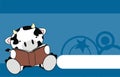 Kawaii sitting baby cow reading cartoon background
