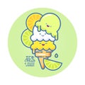 Kawaii smiled ice cream illustration. Colorful ice cream on a cone. Japanese style picture.