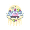 Kawaii smiled ice cream illustration. Colorful ice cream banana split. Royalty Free Stock Photo