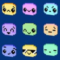 Kawaii smiley icons of 3D pixel art for design project