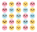 Kawaii smileys chibi vector set. Emoticon cute cartoon emojis expression with happy, smiling, sad and blushing in colorful faces. Royalty Free Stock Photo