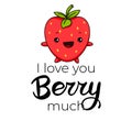 Kawaii Strawberry cartoon vector illustration, cute summer berry smiling for logo, poster, banner, logo, icon, textile Royalty Free Stock Photo