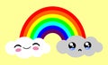 Kawaii style rainbow opposite feelings, happiness and sadness