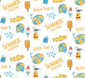 Kawaii summer themed doodle seamless pattern