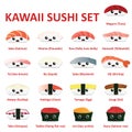 Kawaii sushi icon set. Vector.