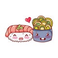 Kawaii sushi salmon wasabi and salad food japanese cartoon, sushi and rolls Royalty Free Stock Photo