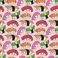 Kawaii sushi seamless pattern