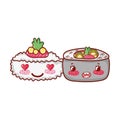 Kawaii sushi wasabi and roll vegetables food japanese cartoon, sushi and rolls