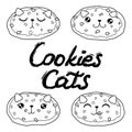 Kawaii sweet cookies cats set, cute cartoon funny characters Royalty Free Stock Photo