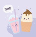 Kawaii sweet dessert ice cream and cold drink cartoon