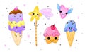 Kawaii sweets set. Ice-cream, cupcake, heart and star isolated o