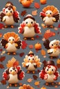 Kawaii Thanksgiving turkey background, thanksgiving decorations