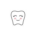 Kawaii tooth contour Line. Vector illustration of Happy tooth Face isolated On White Background.