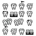 Kawaii Tooth, cute teeth characters - black icons set Royalty Free Stock Photo