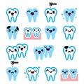 Kawaii Tooth , cute teeth characters - icons set