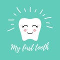 Kawaii tooth. Vector illustration of Happy tooth Face isolated On mint Background