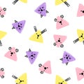 Kawaii triangle Animals Seamless pattern. Vector Hand Draw Background with the faces of Cats, Dogs and Rabbits Royalty Free Stock Photo