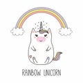 Kawaii unicorn with rainbow Royalty Free Stock Photo