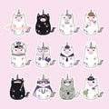 Kawaii unicorns stickers set Royalty Free Stock Photo