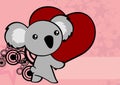 Kawaii valentine koala cartoon character holding red heart background illustration