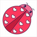 Kawaii Valentine Day icon ladybug. Love symbol in the fashionable pop line art style. The cute ladybug with hearts is in