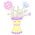 Kawaii vase with flowers image,graphic design illustration