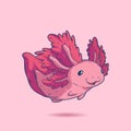 Kawaii vector illustration of cheerful tiny axolotl