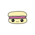 Kawaii vector macaroon. Hand drawn cute French dessert with funny faces