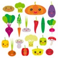 Kawaii vegetables bell peppers, pumpkin beets carrots, eggplant, red hot peppers, cauliflower, broccoli, potatoes, mushrooms