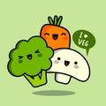 Kawaii vegetables featuring vegetarian theme. Cute cartoon vegetables. Green meal concept. Royalty Free Stock Photo