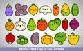 Kawaii vegetables set. Collection of 20 kawaii icons in lineal color style. Cute cartoon vegetables. Healthy food Royalty Free Stock Photo