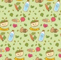 Kawaii vegetarian food seamless pattern