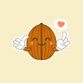 Kawaii walnut flat design vector illustration. Useful and fresh food. Vegetarianism and vegans