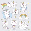 Kawaii wannabe Unicorn clipart set Royalty Free Stock Photo