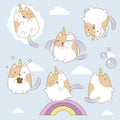 Kawaii wannabe Unicorn clipart set Royalty Free Stock Photo