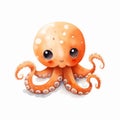 Kawaii Watercolor Orange Octopus Baby - Cute And Realistic Artwork