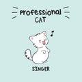 Kawaii white cat in with lettering professional cat. Vector anime japanese style illustration