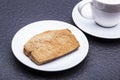 Kaya Toast (Asia Snack) on the white dish and table. Royalty Free Stock Photo