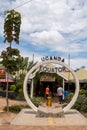 Equator sign photo-op for tourists. Uganda is one of the few countries in the world where the