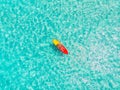 Kayak boat turquoise blue water sea, sunny day. Concept travel