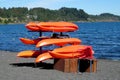 Kayak boats rent near the seaside Royalty Free Stock Photo