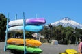 Kayak boats rent near Villarica volcano in Chile Royalty Free Stock Photo