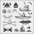 Kayak and canoe emblems, labels, badges and design elements. Print design for t-shirts. Royalty Free Stock Photo