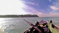 Kayak canoe fishing with rod in the Sea