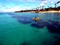 Kayak on carribian sea and paradise beach, dominican republic background