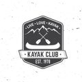 Kayak Club. Live, love, kayak. Vector illustration.