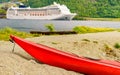 Kayak and cruise ship in Flam, Norway Royalty Free Stock Photo